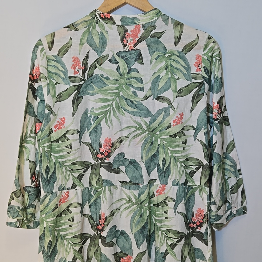 J. McLaughlin Cunningham Palm Print Linen Blend Tiered Shirt Dress M Resort - Picture 12 of 15